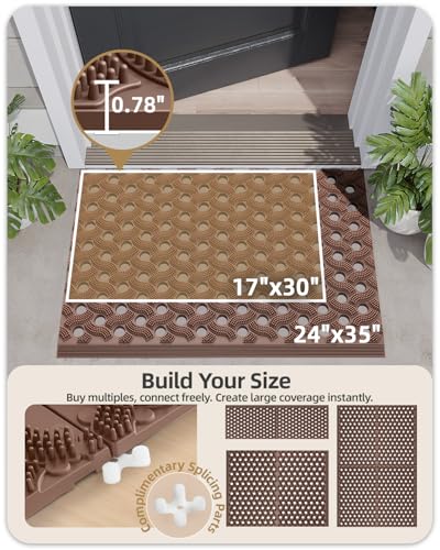 Color&Geometry Super Heavyweight TPE Stormproof Welcome Mat Outdoor, Eco-Friendly Materials Odor-Free Door Mat with Connectors & Non-Slip, All Weather Outside Entrance Barefoot Friendly, 24"x36" Brown - color: Brown, size: 2' x 3' (Rectangular)