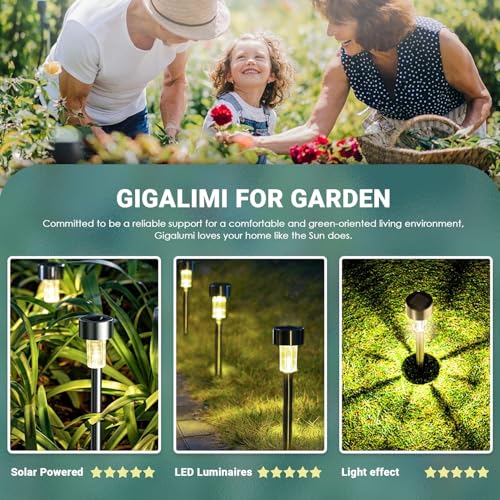 GIGALUMI 16 Pack Solar Path Lights Outdoor,Solar Lights Outdoor Waterproof,Stainless Steel LED Landscape Lighting,Solar Garden Lights for Driveway,Pathway,Patio,Yard - color: Warm White, size: 16 PACK