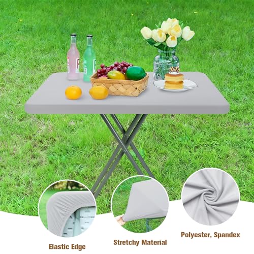 Fitted Rectangle Tablecloth 20 x 30 Inch Elastic Table Cloth for 2.5ft Table, Stretch Spandex Table Cover Silver Washable Polyester Table Top Cap Cover for Dining Picnic Camping Indoor and Outdoor - color: Silver, size: 30" x 20" (Rectangular)
