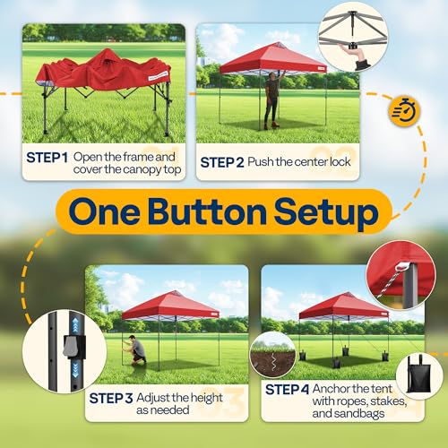 VIVOHOME 10x10ft Pop Up Canopy Tent One Push Setup Outdoor Portable Shelter Tent Heavy Duty with Wheel Carry Bag and 4 Sandbags, Red - color: Red, size: 10x10 ft