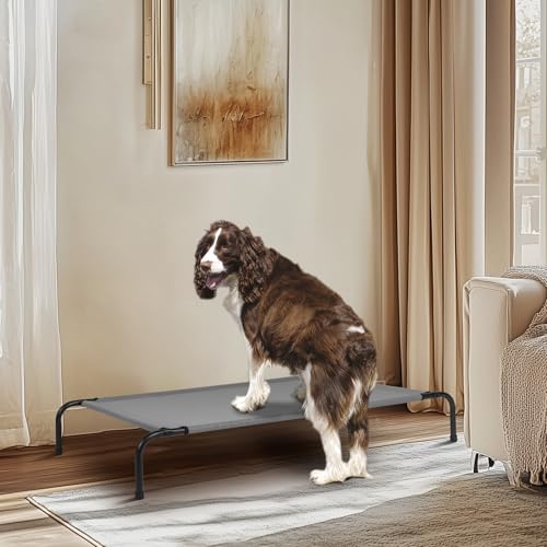Elevated Dog Bed Cot,Portable Indoor & Outdoor Pet Hammock with Metal Frame & Breathable Mesh,No-Slip Feet,Cooling Raised Pet Bed for Large Dogs, (Light Grey, Medium) - color: Light Grey, size: Medium