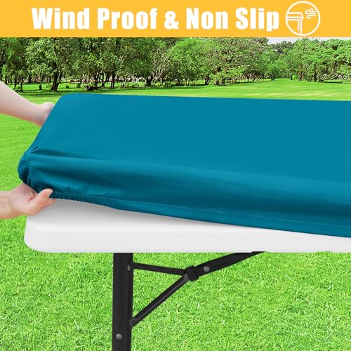 Rectangle Table Cloth, Waterproof Elastic Fitted Tablecloth for 5 Foot Folding Tables, Washable Polyester Tablecloths for Picnic, Camping, Outdoor (Teal, 30"x60") - color: Teal, size: 60" x 30" (Rectangular)