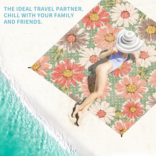 Beach Blanket 78''×81'' Suits 1-5 Adults Waterproof Sandproof Oversized Waterproof Lightweight Durable Beach Blanket Large Picnic Mat for Travel Camping Picnic - color: Flowers, size: 78''x81''