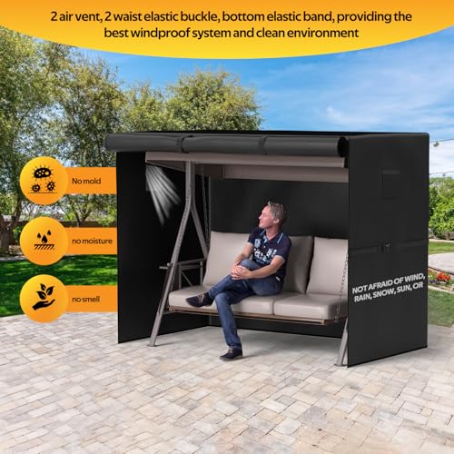 Outdoor Swing Cover 3 Seater 600D Hammock Cover Waterproof Heavy Duty Garden Hammock Glider Chair Cover Patio Furniture Covers Garden Swing Canopy Covers All Weather Protection