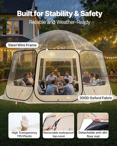 VEVOR Pop up Sports Tent, 8 Sizes Optional Clear Bubble Tent for 1-6 Person, Waterproof Outdoor Pod with Floor Mat & Top Cover, Garden Igloo Dome Tents Camping Shelter for Sports Watching - color: Clear, size: 15'L x 13.8'W x 7.2'H