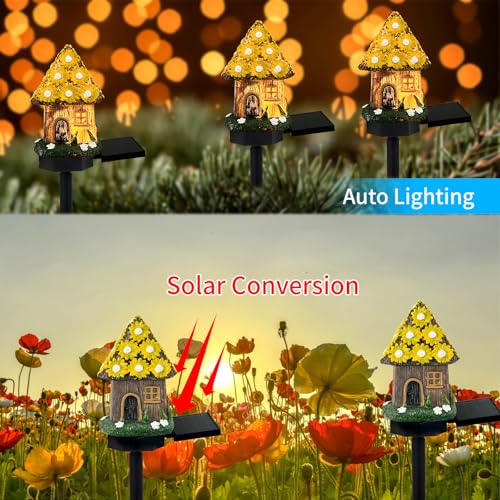 Mushroom Solar Lights Outdoor, Waterproof Fairy Houses Light Mushroom Garden Decor Decorative Solar Powered Garden Stake Lights for Outside Lawn Walkway Patio Yard (Yellow) - color: Yellow