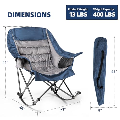 2 PCS Oversized Rocking Camping Chair for Adults - 400lbs Capacity Padded Camp Chair, Portable Foldable Outdoor Rocker Chair for Camping, Backyard, Patio (Blue & Gray) - color: Blue & Gray, size: 2 PCS