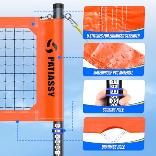 Professional Heavy Duty Volleyball Net Set for Backyard & Beach, Outdoor Net System with Steel Anti-Sag Winch, 32FT Reinforced Net, Height Adjustable Rust-Resistant Aluminum Poles, Portable Carry Bag - color: E-Orange