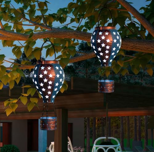 Hanging Solar Lantern,2-Pack Solar Powered Hot Air Balloon Lantern,Hanging Solar Lights Outdoor Waterproof for Lawn Porch Tree Garden Decorations - style: Blue Copper-2 Pack