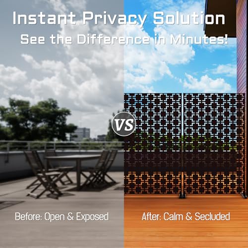 72" Metal Privacy Screen Freestanding Outdoor Room Divider Decorative Laser Cut Fence Panel, Weatherproof Patio Privacy Fence for Garden, Balcony, Backyard Landscape - color: Black