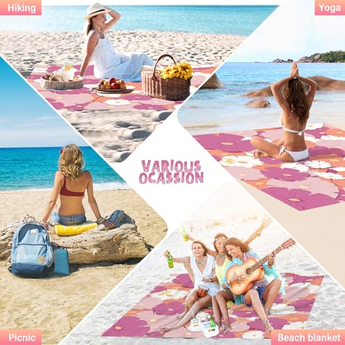 Beach Blanket 78''×81'' - Waterproof Sandproof Sand Free Oversized Mat for 1-5 Adults, Lightweight Durable Compact for Beach Travel Camping Hiking Picnic - color: Flower, size: 78"x81"
