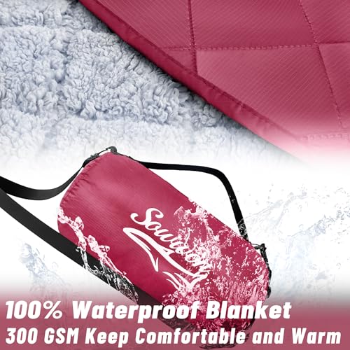 Waterproof Outdoor Blanket 82”X 55” Packable, Stadium Blankets for Camping with Sherpa Fleece Lining, Large Windproof Emergency Throw Mat for Garss Picnic Hiking Road Trip, Machine Washable, Wine - color: Sherpa Wine-300 Gsm, size: 82"x 55"