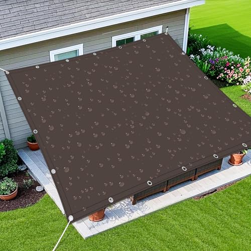 Sun Shade Sail 9'9"x13' Waterproof Shade Cloth Canopy Sunshade Camping Tarps Tent Cover with Grommets for Backyard Yard Deck Patio Pergola Garden Outdoor - color: Coffee-Waterproof, size: 9'9"x13'