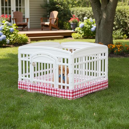 Dog Playpen Bottom Pad Fits for 36 Inch 4 Panels Exercise Pet Playpen, Dog Crate Pad Puppy, Hoop and Loop Design (Note: Playpen Not Included). (RedCheck) - color: RedCheck