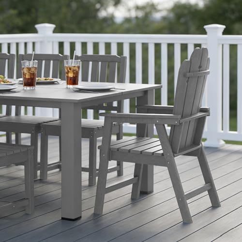 11-Piece Patio Dining Set for 10, HDPE All-Weather Outdoor Furniture with Umbrella Hole Table, 89.76” Oversized Table, 2 Armchairs & 8 Armless Chairs, Gray - color: Grey, size: Oversized Table&2 Armchairs + 8 Armless chairs