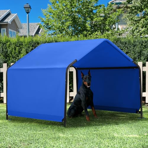 Dog Shade Shelter Outside 4'x4'x3' Tent for Large Medium Dogs, Outdoor Sun Rain Canopy Pet House for Livestock Pigs Cats with Waterproof Roof Ground Nails,Deep Blue - color: Deep Blue