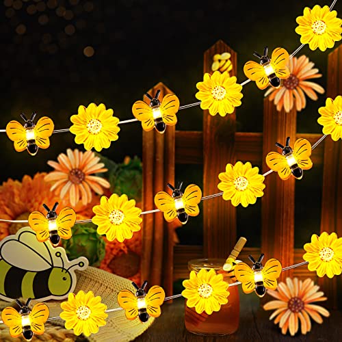 Zhanmai 2 Pcs Bee String Lights Decor 20ft Honeybee Fairy Lights with 60 LED Bulb Battery Operated Bee Tree Decorative for DIY Bedroom Patios Summer Party Indoor Outdoor Wedding Camping - style: Bee, Sunflower