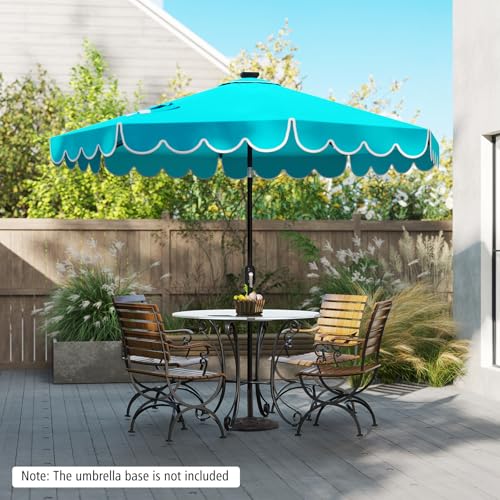 Tangkula 9 FT Solar Patio Umbrella, 2-Tiers Scalloped Outdoor Table Market Umbrella with 32 LED Lights, Vented Top, Tilt Adjustment, Crank, 8 Ribs for Backyard Poolside Deck Beach Lawn (Turquoise) - color: Turquoise, size: 9Ft