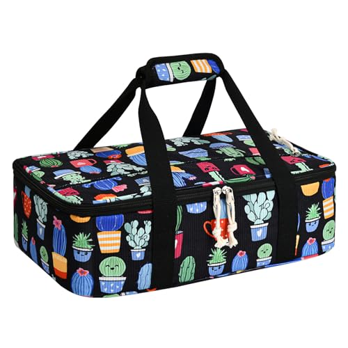 Corduroy Casserole Carrier, Insulated Lasagna Lugger for Hot/Cold Food, Fits 9" x 13" Baking Dish, Thermal Lunch Tote for Potluck & Picnic - Corduroy Cactus - color: Corduroy Cactus, size: 16x10x4 in