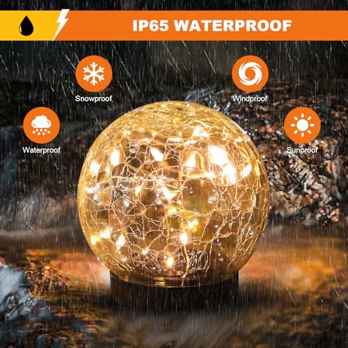 MLKNK Solar Globe Lights Outdoor Waterproof-Solar Balls-Solar Garden Lights-Orbs for Outside 2 Pack Cracked Glass Ball for Lawn Patio Yard Backyard Decorations - color: Warm White, size: 2 globes