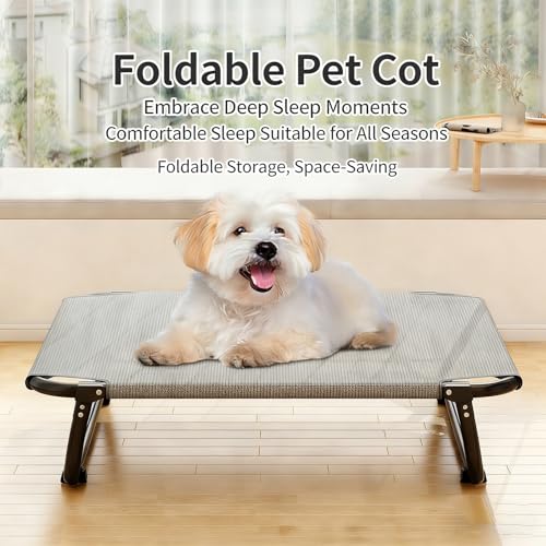 Outdoor Elevated Dog Cot, Breathable Cooling Elevated Cot Hammock Pet Bed for Small & Medium Dogs, Washable Mesh Cover, Raised Metal Frame, Collapsible, Portable 【XS-22 * 20 * 5 in】 Gray - color: Gray, size: X-Small