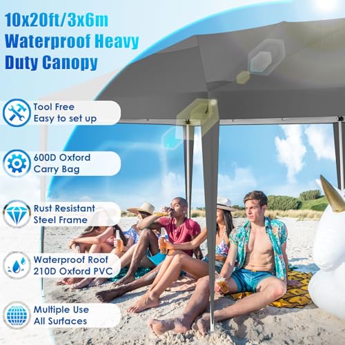 COBIZI 10x20 Pop Up Canopy Tent Party Tents for Parties Weddings Backyard Waterproof Outdoor Commercial Instant Canopy Event Tent with Stakes, Ropes,Sandbags, Gray - color: Gray, size: 10x20FT without sidewall