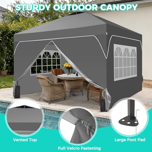 8x8 FT Pop Up Canopy with 1-Button Push, 4 Removable Sidewalls, Sandbags, Instant Canopy Tent for Outdoor Events - color: Gray, size: 8x8 with Sidewalls