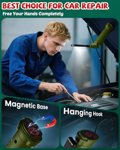 Coquimbo Tool Gifts for Men Him, Rechargeable LED Work Light Grill Light with Magnetic Base and Hook 5 Modes 360° Rotate Mechanic Light Dad Husband Mens Birthday Gifts (2 Pack Green) - color: Green, size: 2 Pack