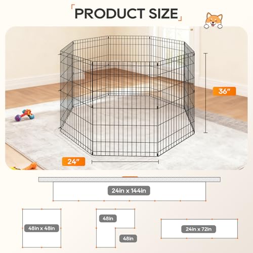 NChanmar Pet Dog Palypen Foldable Portable Metal Dog Fence Pet Exercise Pen Outdoor & Indoor Puppy Palypen Kennel 36 Inch Height 8 Panels w/Door for Camping Yard Lawn and BBQ, Black - size: 36 In