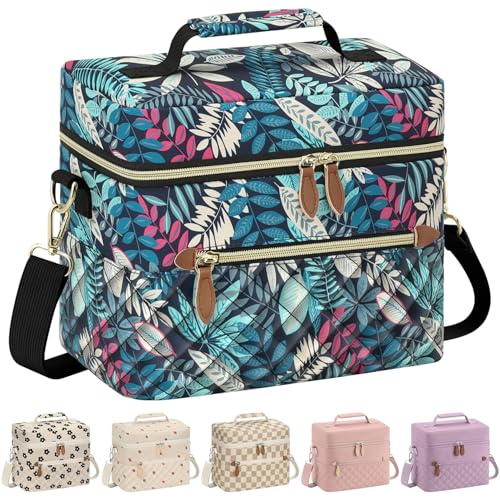 Tenot Insulated Lunch Box for Women Reusable, Leak Proof Cooler Lunch Bag Women for Work Stylish Quilted Lunch Tote Bag for Adult Picnic Travel Hiking Blue Leave - color: Blue Leave