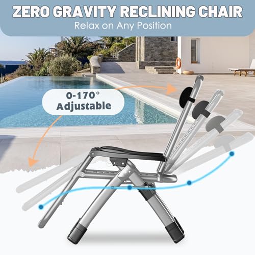 Slsy Zero Gravity Chair, Reclining Lounge Chair with Removable Cushion & Tray for Indoor and Outdoor, Patio Recliner Folding Reclining Chair - color: Arctic Black, style: Zero Gravity Chair
