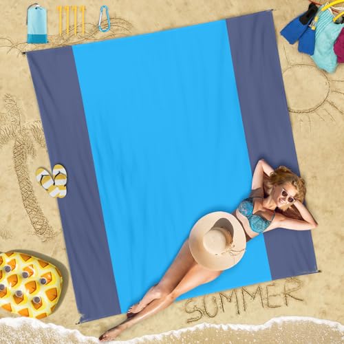 Beach Blanket 78''×81'' Suits 1-5 Adults Waterproof Sandproof Lightweight Oversized Large Picnic Mat Blanket for Beach Travel Camping Picnic Hiking - color: Blue Gray, size: 78''x81''