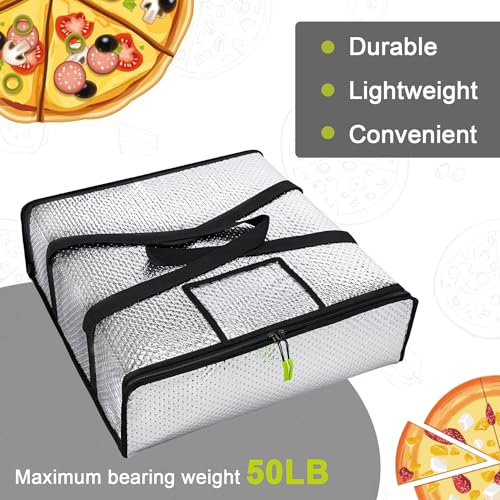 Pizza Bags for Delivery 20" X 20" X 6" - Moisture-Free, Professional Thermal Pizza Warmer, Heavy-Duty Pizza Delivery Bag, Suitable for Restaurants,Picnic Uber Eats & Door Dash（Silver） - color: Silver, size: 20" x 20" x 6"
