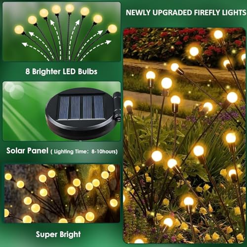 6-Pack Garden Solar Lights, 48 LED Solar Lights Outdoor for Garden Decor, Waterproof Firefly Light Outdoor (Sway by Wind), Swaying Light for Outside Yard Pathway Landscape Decorations (Warm White) - color: Warm White, size: 6 Pack