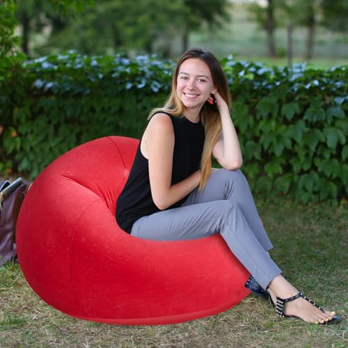 Realspring Inflatable Bean Bag Chairs Outdoor Blow up Camping Chairs Inflatable Lazy Sofa Folding Portable Bean Bag Loungers Couch for Movie Night (Red,2 Pcs) - color: Red