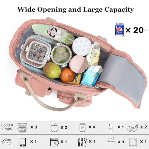 Hafmall 16L Large Pink Lunch Bag for Women, Loncheras para Mujer, Insulated Adult Lunch Tote Box for Work, 4.5Gallon - color: Pink