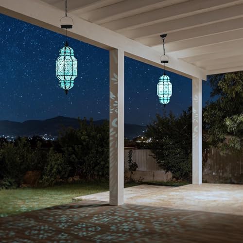 18 Inch High Large Hanging Solar Lights Outdoor Garden Decor, Decorative Waterproof Plastic Moroccan Solar Lantern Lamp, Outside Decorations for Patio Yard Porch Decor, Gardening Gifts for Women Mom - color: Black Blue, size: 1pack