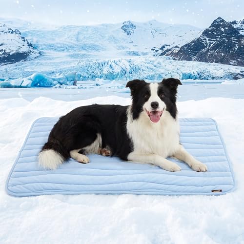 ZOMISIA Cooling Mat for Extra Large Dogs XL - Thin Portable Pet Cooling Pad, Breathable and Washable Cool Fiber with Non-Slip Bottom, Outdoor Use for Summer, 44x32, Blue - size: 44''x32''(XL)