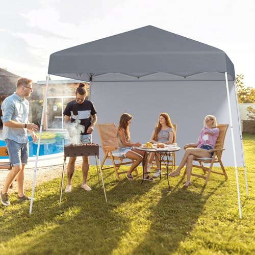 Tangkula 10x10 FT Pop Up Canopy with Sidewall, UPF 50+ Easy Setup Outdoor Tent with Backpack, 4 Stakes, Portable Heavy-Duty Canopy Tent for Party Events Camping Picnic, 10x10 Base, 8x8 Top - color: Gray, size: 10x10 Ft