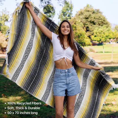 Benevolence LA Authentic Handwoven Mexican Blanket | Yoga Blankets, Outdoor, Picnic, Beach, Camping | Equestrian Saddle | Serape 50x70 inches - Sunshine, Pack of 1 - color: Sunshine