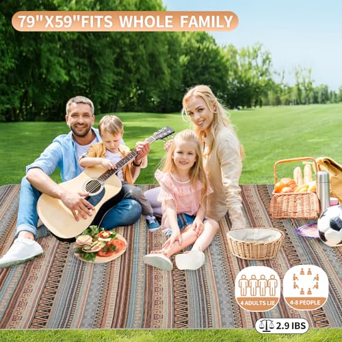 Extra Large Waterproof Picnic Blanket | Portable Camping & Beach Mat | Sand Free with Carry Strap | Park Blanket for Grass, Hiking, Travel, Concerts, Indoor (Orange) - color: Orange, size: 4'11" x 6'7" (Rectangular)