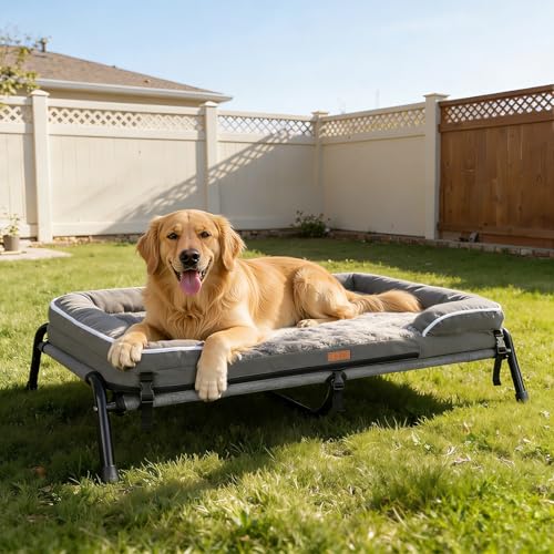 Lekereise Raised Dog Bed for Large Dog 46x33 Inch, Orthopedic Pet Beds with Waterproof Egg Crate Foam, Removable Dogs Couch Bed for Indoor Outdoor, 2-in-1 Design, Load 110lb, Grey
