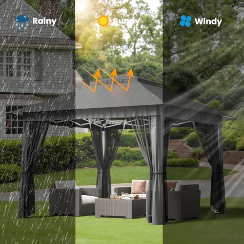 Bealife 11x11 Pop Up Gazebo Tent with Mosquito Netting, Instant Gazebo, Party Tent with Roller Bag, Pop Up Canopy Tent for Parties Patio Lawn Backyard Garden Deck, Grey - color: Gray