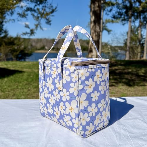 Kwang Min Floral Insulated Lunch Bag for Women,Reusable Lunch Box,Large Cooler for Office,Picnic Outdoors,Premium Quality Waterproof Fabric,Ideal Gift for Outdoors and work (Purple Cosmo) - color: Purple Cosmo