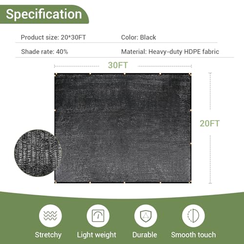 Keten 40% Garden Shade Cloth, 20x30FT HDPE Mesh Tarp with Upgraded Grommets, UV-Resistant Outdoor Sun Shades for Greenhouse, Garden, Patio Plants, Pergola - color: 40%, size: 20x30FT