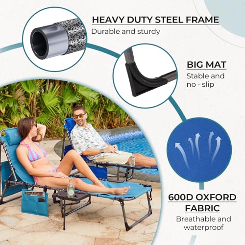 FUNDANGO 4 in 1 Tanning Chair with Face Hole, Beach Lounge Chair w/Canopy Shade & Side Table Chaise Lounge Chairs for Patio, Pool, Lawn, Sunbathing, 5-Position Adjustable Sun Lounger, Set of 2 Blue - color: #Ucp 2 Pack Blue, style: UltimateComfort Pro 5 P