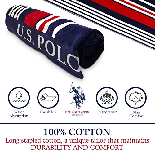 U.S. Polo Assn. Oversized (40” x 70”) Striped Nautical Design Beach Towel - Luxury Plush Cotton Hotel Quality for Bath, Pool - Bon Voyage Stripe - color: Bon Voyage Stripe, size: 40" x 70"