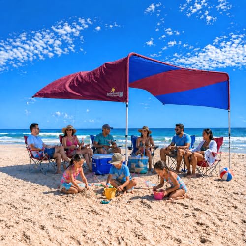 Beach Sun Shade 14x14 ft – Grande Wind-Propelled® Beach Shade Sail, Large Beach Sun Shade for Beach, UPF 50+, Portable Beach Canopy, MillionShades® - color: Bold Blue and Red, size: 14 x 14 ft