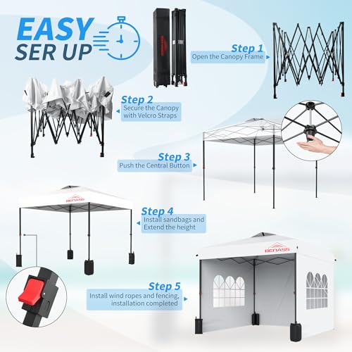 10x10 Outdoor Canopy Ten, Heavy Duty Pop Up Canopy with Removable Sidewalls and Sandbags, White - color: White, size: 10x10