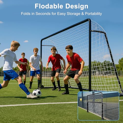 MOPHOTO Soccer Goal, 6X4/8x6/10x6.5/12x6/16x7/18.5x6.5/21x7/24x8ft Soccer Goals for Backyard, Full Size Soccer Goal for Teens & Adults Training - size: 12x6FT, style: Alloy Steel-Foldable-Black